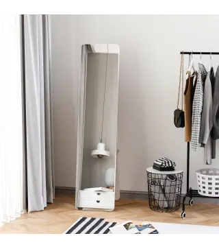 Espejo de Cuerpo Entero Espejo Rectangular de Pie y de Pared con Marco de Madera de Pino Moderno 37x43x156 cm Blanco