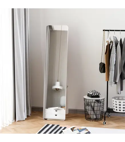 Espejo de Cuerpo Entero Espejo Rectangular de Pie y de Pared con Marco de Madera de Pino Moderno 37x43x156 cm Blanco