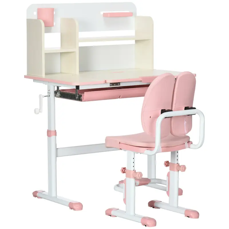 Pupitre Infantil Altura Ajustable con 1 Cajón 1 Estante y Tablero de Mesa Inclinable 80x52x88-109 cm Rosa y Blanco