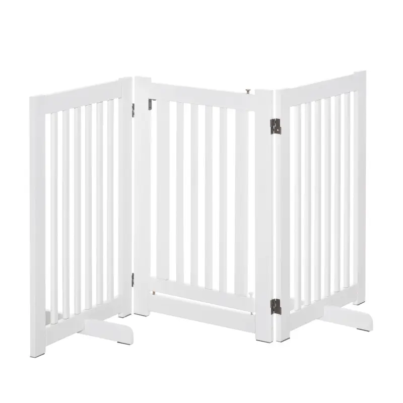 Valla para Mascotas Plegable de 3 Paneles con 1 Puerta y Patas de Apoyo para Pasillo Escalera 155x35,5x76 cm Blanco