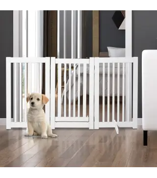 Valla para Mascotas Plegable de 3 Paneles con 1 Puerta y Patas de Apoyo para Pasillo Escalera 155x35,5x76 cm Blanco