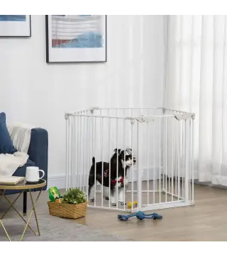 Barrera de Seguridad para Mascotas de 5 Paneles Plegable 300 cm con Cierre Inteligente para Escalera Pasillo Blanco