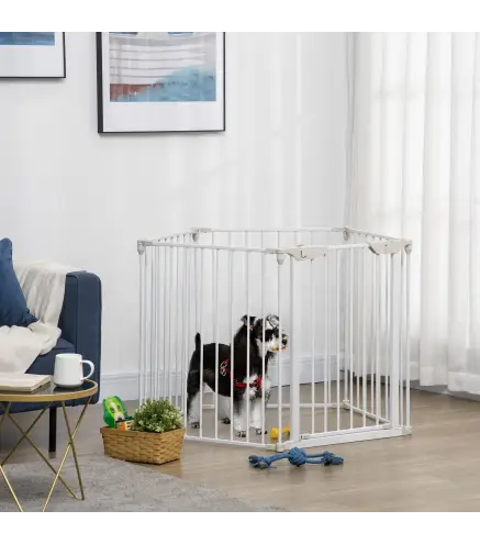 Barrera de Seguridad para Mascotas de 5 Paneles Plegable 300 cm con Cierre Inteligente para Escalera Pasillo Blanco