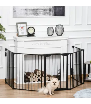 Barrera de Seguridad para Mascotas de 5 Paneles Plegable 300 cm con Cierre Inteligente para Escalera Pasillo Negro
