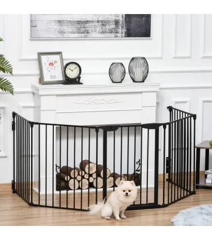 Barrera de Seguridad para Mascotas de 5 Paneles Plegable 300 cm con Cierre Inteligente para Escalera Pasillo Negro