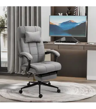 Silla de Escritorio Reclinable con Altura Ajustable Reposapiés Reposacabezas y Reposabrazos 66x76x112-120 cm Gris