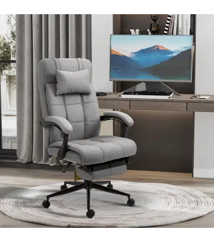 Silla de Escritorio Reclinable con Altura Ajustable Reposapiés Reposacabezas y Reposabrazos 66x76x112-120 cm Gris