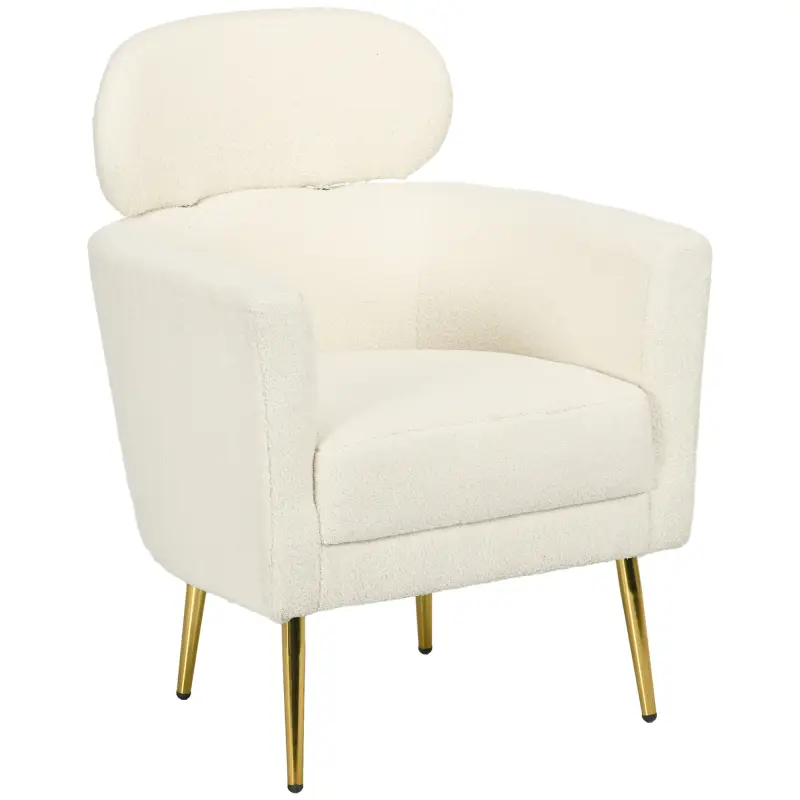 Sillón de Salón Sofá Individual con Reposacabezas y Patas de Metal para Dormitorio Oficina Carga 125 kg Crema Sillón de Salón Sofá Individual con Reposacabezas y Patas de Metal para Dormitorio Oficina Carga 125 kg Crema