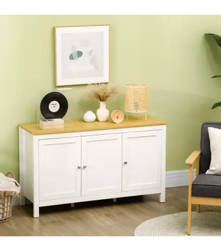 Aparador de Salón Armario de Almacenamiento con 3 Puertas con Estantes Ajustables Estilo Moderno 120x40x70 cm Blanco