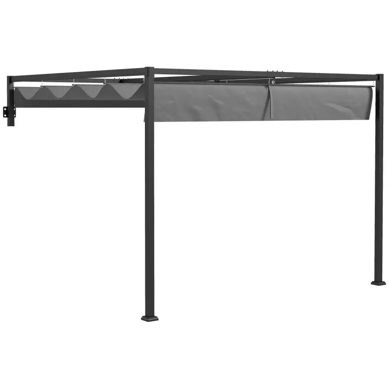 Pérgola de Jardín de Pared 297x211x220 cm Cenador con Techo Retráctil y Marco de Acero para Patio Terraza Gris Oscuro