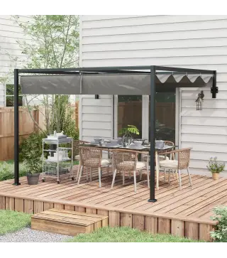 Pérgola de Jardín de Pared 297x211x220 cm Cenador con Techo Retráctil y Marco de Acero para Patio Terraza Gris Oscuro