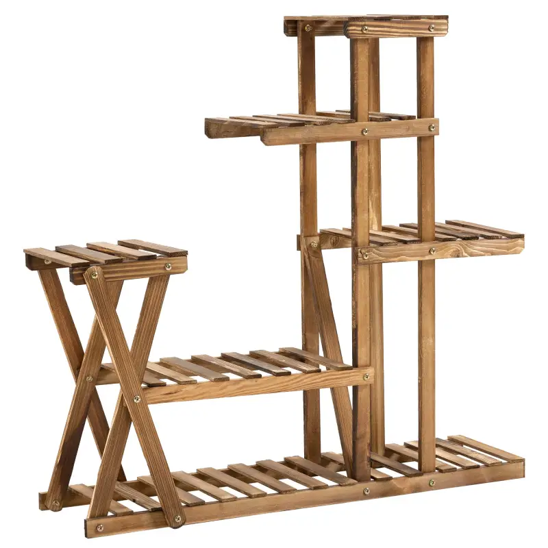 Estantería para Plantas con Pies de Madera con 5 Niveles Carga 60 kg para Interior y Exterior 98x28x95 cm Carbonizado Estantería para Plantas con Pies de Madera con 5 Niveles Carga 60 kg para Interior y Exterior 98x28x95 cm Carbonizado