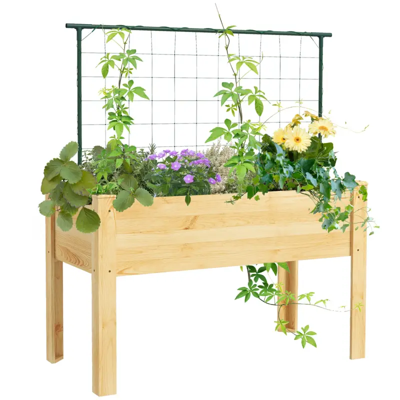 Jardinera de Cultivo con Enrejado Huerto Urbano para Trepar Enredaderas Verduras Plantas Flores 120x60x75 cm Natural