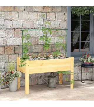 Jardinera de Cultivo con Enrejado Huerto Urbano para Trepar Enredaderas Verduras Plantas Flores 120x60x75 cm Natural