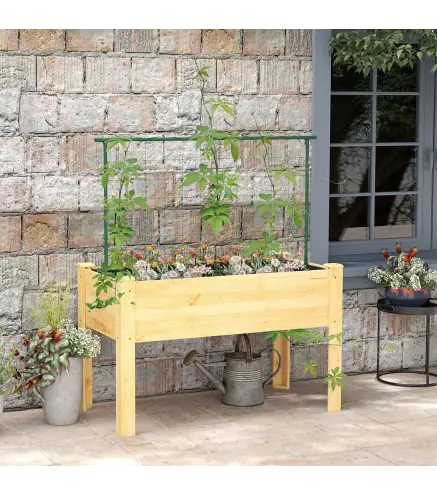 Jardinera de Cultivo con Enrejado Huerto Urbano para Trepar Enredaderas Verduras Plantas Flores 120x60x75 cm Natural