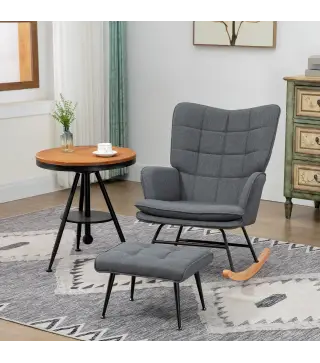 Silla Mecedora con Reposapiés Cojín Acolchado y Antivuelco Carga 130 kg 64x89x90 cm Gris