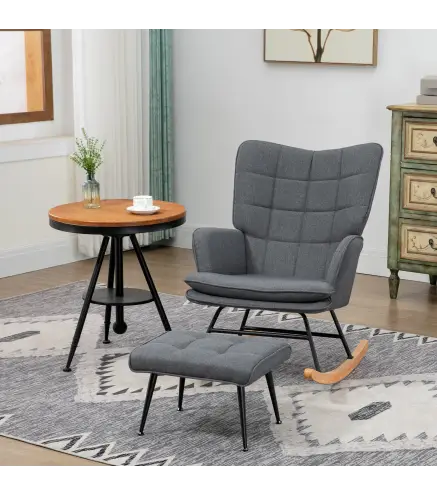 Silla Mecedora con Reposapiés Cojín Acolchado y Antivuelco Carga 130 kg 64x89x90 cm Gris