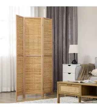 Biombo de 3 Paneles Plegable 120x1,8x170 cm Separador de Ambientes de Bambú Estilo Rústico Natural