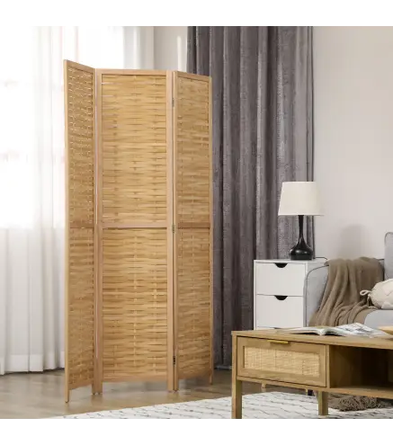 Biombo de 3 Paneles Plegable 120x1,8x170 cm Separador de Ambientes de Bambú Estilo Rústico Natural