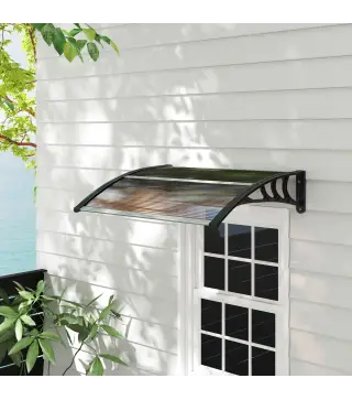 Marquesina Exterior para Puerta y Ventana 75x100 cm contra Sol y Lluvia con Soporte de Aleación de Aluminio Marrón