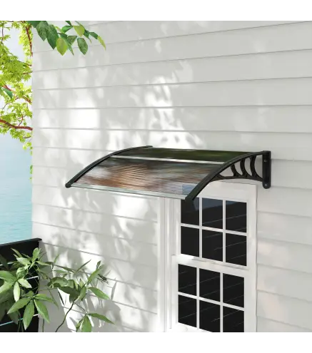 Marquesina Exterior para Puerta y Ventana 75x100 cm contra Sol y Lluvia con Soporte de Aleación de Aluminio Marrón