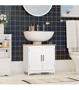 Mueble para Debajo del Lavabo Armario de Suelo para Baño de Madera Estilo Moderno 60x30x60 cm Blanco