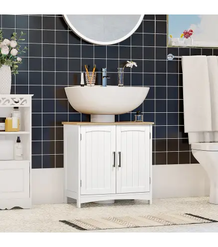 Mueble para Debajo del Lavabo Armario de Suelo para Baño de Madera Estilo Moderno 60x30x60 cm Blanco