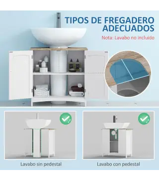 Mueble para Debajo del Lavabo Armario de Suelo para Baño de Madera Estilo Moderno 60x30x60 cm Blanco