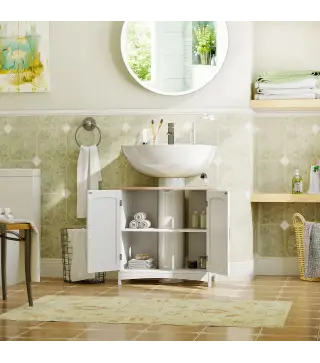 Mueble para Debajo del Lavabo Armario de Suelo para Baño de Madera Estilo Moderno 60x30x60 cm Blanco