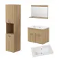 Conjunto de Muebles de Baño de Pared 3 Piezas Incluye Espejo Armario con Lavabo Cerámico y Columna de Baño Natural