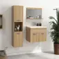Conjunto de Muebles de Baño de Pared 3 Piezas Incluye Espejo Armario con Lavabo Cerámico y Columna de Baño Natural
