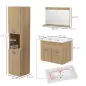 Conjunto de Muebles de Baño de Pared 3 Piezas Incluye Espejo Armario con Lavabo Cerámico y Columna de Baño Natural