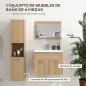 Conjunto de Muebles de Baño de Pared 3 Piezas Incluye Espejo Armario con Lavabo Cerámico y Columna de Baño Natural