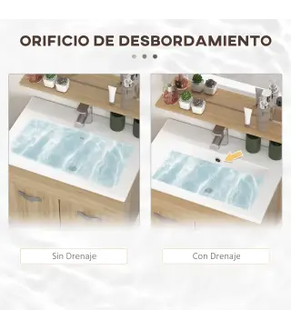 Conjunto de Muebles de Baño de Pared 3 Piezas Incluye Espejo Armario con Lavabo Cerámico y Columna de Baño Natural