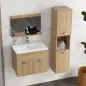Conjunto de Muebles de Baño de Pared 3 Piezas Incluye Espejo Armario con Lavabo Cerámico y Columna de Baño Natural