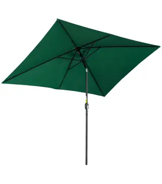 Sombrilla de Aluminio 195x295x253 cm Parasol Rectangular de Jardín Inclinable con Manivela y Poste Desmontable Verde