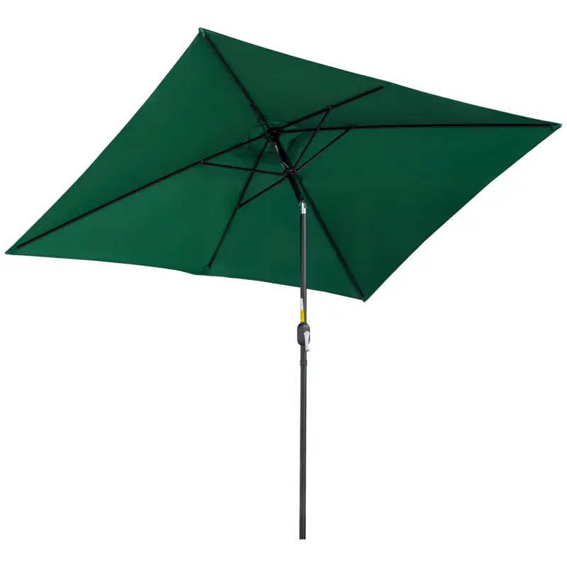 Sombrilla de Aluminio 195x295x253 cm Parasol Rectangular de Jardín Inclinable con Manivela y Poste Desmontable Verde