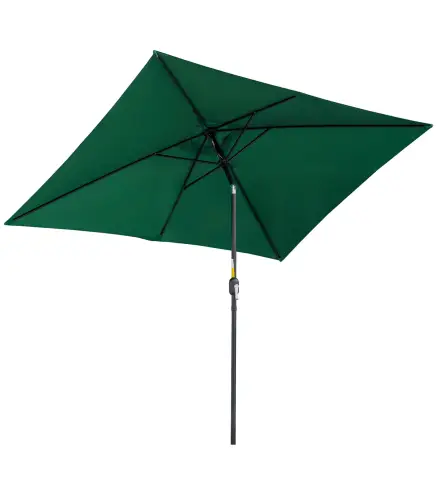 Sombrilla de Aluminio 195x295x253 cm Parasol Rectangular de Jardín Inclinable con Manivela y Poste Desmontable Verde