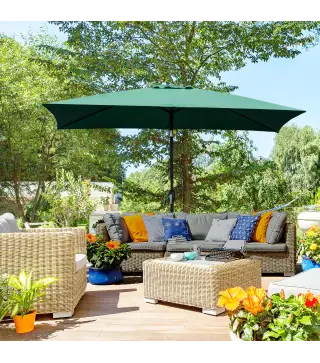 Sombrilla de Aluminio 195x295x253 cm Parasol Rectangular de Jardín Inclinable con Manivela y Poste Desmontable Verde