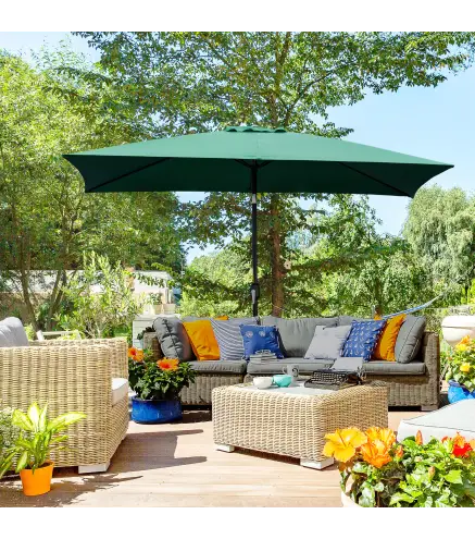 Sombrilla de Aluminio 195x295x253 cm Parasol Rectangular de Jardín Inclinable con Manivela y Poste Desmontable Verde