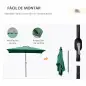 Sombrilla de Aluminio 195x295x253 cm Parasol Rectangular de Jardín Inclinable con Manivela y Poste Desmontable Verde