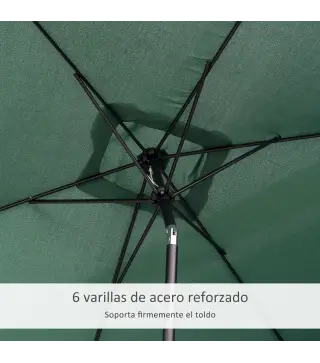 Sombrilla de Aluminio 195x295x253 cm Parasol Rectangular de Jardín Inclinable con Manivela y Poste Desmontable Verde