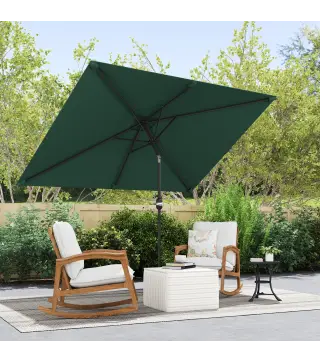 Sombrilla de Aluminio 195x295x253 cm Parasol Rectangular de Jardín Inclinable con Manivela y Poste Desmontable Verde