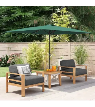 Sombrilla de Aluminio 195x295x253 cm Parasol Rectangular de Jardín Inclinable con Manivela y Poste Desmontable Verde