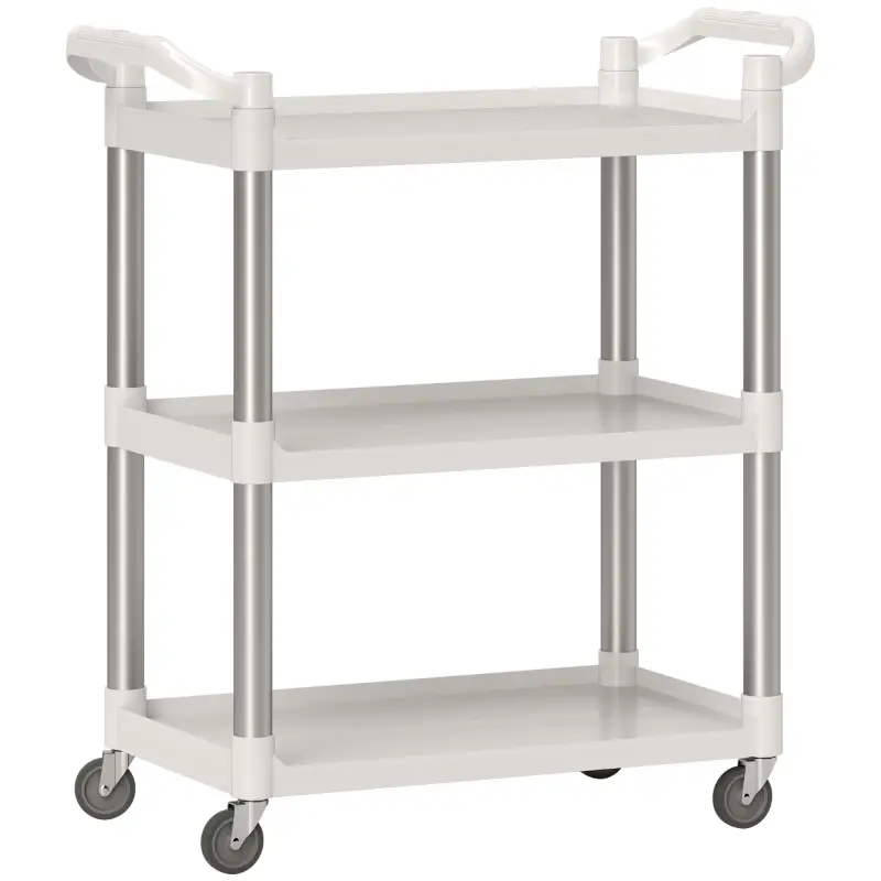 Carrito de Cocina de 3 Niveles Carrito de Almacenamiento de Aluminio Carga 105 kg para Comedor Sala 88x44x93 cm Blanco