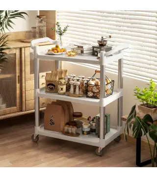 Carrito de Cocina de 3 Niveles Carrito de Almacenamiento de Aluminio Carga 105 kg para Comedor Sala 88x44x93 cm Blanco