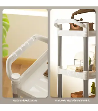 Carrito de Cocina de 3 Niveles Carrito de Almacenamiento de Aluminio Carga 105 kg para Comedor Sala 88x44x93 cm Blanco