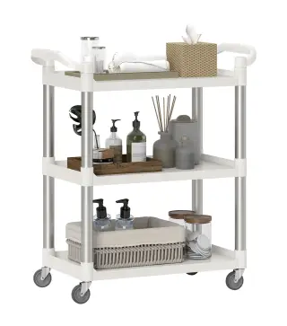 Carrito de Cocina de 3 Niveles Carrito de Almacenamiento de Aluminio Carga 105 kg para Comedor Sala 88x44x93 cm Blanco
