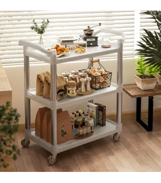 Carrito de Cocina de 3 Niveles Carrito de Almacenamiento de Aluminio Carga 105 kg para Comedor Sala 88x44x93 cm Blanco