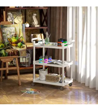 Carrito de Cocina de 3 Niveles Carrito de Almacenamiento de Aluminio Carga 105 kg para Comedor Sala 88x44x93 cm Blanco